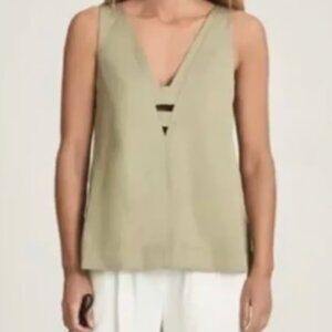 Reiss Green Vest Linen Viscose Khaki V Neck Shell Size 12 NWT